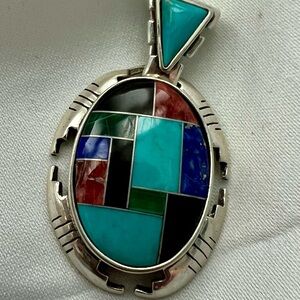 Vintage Carolyn Pollack Multicolor Inlay Pendant